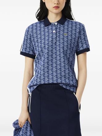 Lacoste monogram-jacquard polo shirt - women - Recycled Polyester/Organic Cotton - 34 - Blue