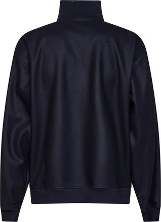 Jil Sander Mens Zip-Up Jacket Melton Wool Midnight Blue Bomber