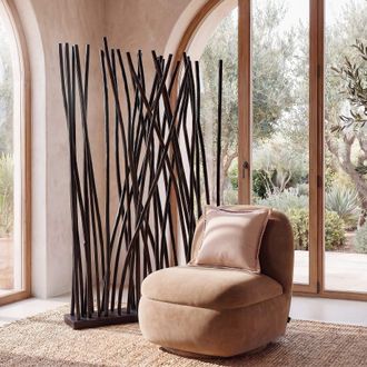 Maisons du monde Biombo de madera de teca te&ntilde;ida de negro