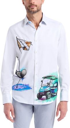 Robert Graham Genesis Golf Print Button-Up Shirt in White at Nordstrom, Size Xxx-Large
