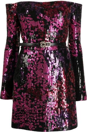 Elie Saab sequin-embellished off-shoulder minidress - women - Polyester/Polyamide/Rayon - 36 - Pink