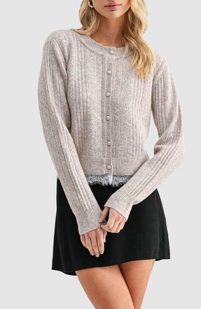All in Favor Lace Trim Pointelle Cardigan in Taupe at Nordstrom, Size X-Large