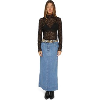 Belle & Bloom Edge Line Denim Maxi Skirt with Side Buttons in Dark Blue at Nordstrom, Size X-Small Au
