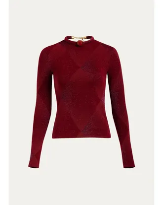 Silvia Tcherassi Lalia Metallic Diamond Velvet Long-Sleeve T-Shirt