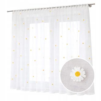 OEM Cortina De Voile Con Estampado De Margaritas Bordadas Para Sal&oacute;n, Dormitorio Y Cocina, 500 X 140 Cm De Ancho