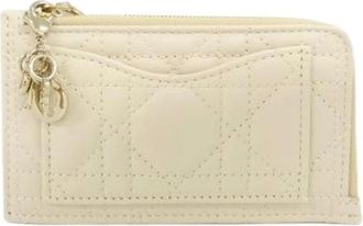 Dior Pre-owned Wallets, female, Beige, Size: ONE SIZE Pre-owned Lady Dior Cosmos Lambskin Coin Case