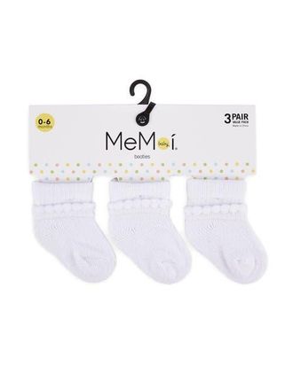 MeMoi Baby Bootie Cotton Blend Socks 3 Pack in White White White at Nordstrom, Size 6-12M