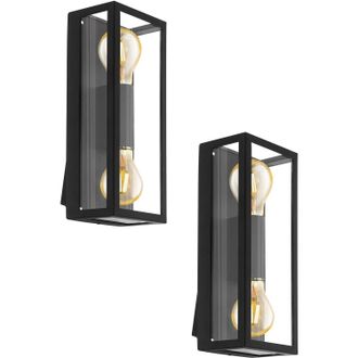 Loops 2 PACK IP44 Outdoor Wall Light Black / Square Glass shade 60W E27 Porch Lamp