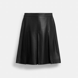 Coach Pleated Leather Midi Skirt