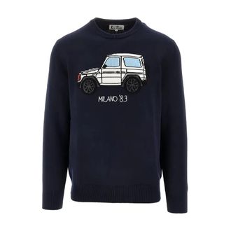 MC2 Saint Barth Round-neck Knitwear, male, Blue, Size: 2XL Heron Yuppies Class Car Jacquard Sweater