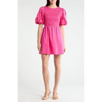Sugarlips Riana Ruffle Smocked Minidress in Fuchsia at Nordstrom, Size X-Small