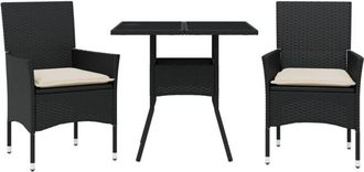 vidaXL Set Comedor Jard&iacute;n 3 Pzas Cojines Rat&aacute;n Sint&eacute;tico Vidrio Negro Vidaxl