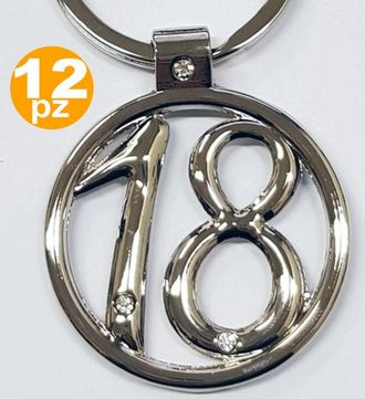 Trade Shop Trade Shop - Set 12 Favores Favores De Acero Brilliantini 18 A&ntilde;os Llavero De Cumplea&ntilde;os