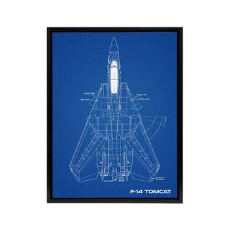 Artery8 Grumman F 14 Tomcat US Fighter Blueprint Framed Canvas Wall Art Print in Blue | Size: W24 x H32