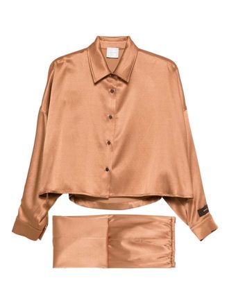 Alysi Set con pantaloni e top a maniche lunghe - Marrone