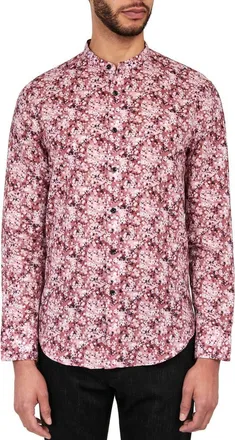 Brooklyn Brigade Poplar Cherry Blossom Mandarin Collar Long Sleeve Linen & Cotton Shirt in Pink at Nordstrom Rack, Size Xx-Large