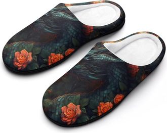 Generic Dragon Rose Womens Slippers Warm House Slippers Indoor House Shoes with Anti-Skid Rubber Sole