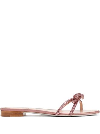 Rene Caovilla bow-detail sandals - women - Rhinestone/Satin/Calf Leather/Calf Leather - 39 - Pink