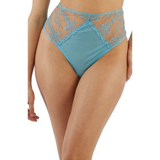 Playful Promises Cassia Blue Embroidered Mesh Thong at Nordstrom, Size X-Small