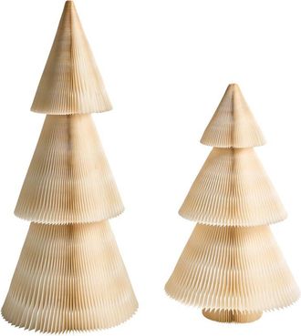 Beliani Conjunto De 2 Figuritas De &Aacute;rboles De Navidad De Papel Con Forma De Panal Origami Decoraci&oacute;n Navide&ntilde;a Beige Vefsna