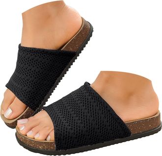 Generic Women Mesh Upper Flat Sandals 2026, Beach Boho Womens Flip Flops & Slides Sandals Slip on Vacation Cushion Slides for Women Indoor Outdoor Footwear