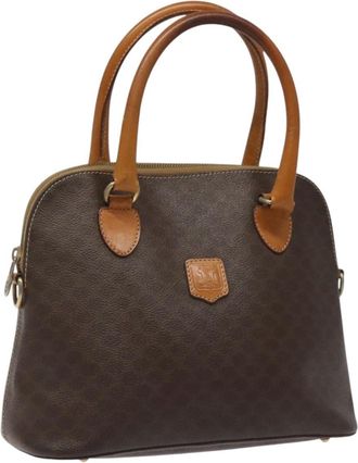 Celine Vintage Macadam Handbag Canvas Brown Canvas Handbag (Pre-Owned)
