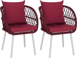 Hhg [nunca Usado] Juego De 2 Sillas De Jard&iacute;n Hhg-393, Sillones De Jard&iacute;n Con Reposabrazos, Entramado De Cuerda De Aluminio Rope, Estructura Gris Claro, T