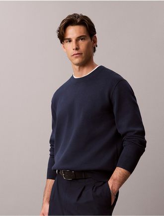 Calvin Klein Mens Tech Knit Relaxed Sweater - Blue - 2XL