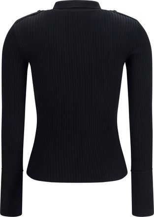 Courr&egrave;ges Womens Ribbed Knit Polo Shirt Black Viscose; Polyester T-shirts And Polos