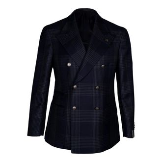 Gabriele Pasini Jassen, Heren, Blauw, L, Leer, Double-breasted Pak