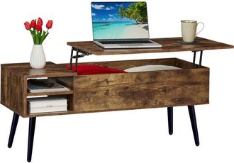 Relaxdays Relaxdays lift-top coffee table with storage, HxWxD: 46x100x40 cm, 2 side pockets, industrial design, brown/black