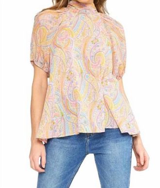Entro Jada High Neckline Paisley Top In Pink Multi
