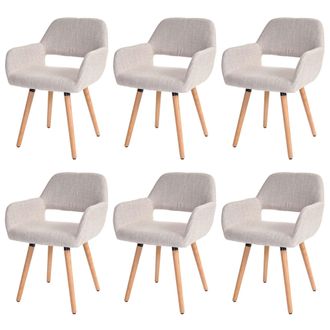 Hhg [nunca Usado] Juego De 6 Sillas De Comedor Hhg-429 Ii, Silla De Cocina, Dise&ntilde;o Retro A&ntilde;os 50, Textil, Crema/gris, Patas Claras