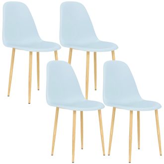 HOMCOM Dining Chairs Set of 4 w/ Curved Back - Steel Legs - Light Blue - Khaki | TJ Hughes
