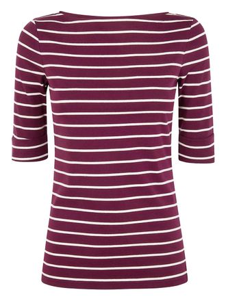 Lauren Ralph Lauren striped boat-neck T-shirt - women - Cotton/Elastane - S - Red