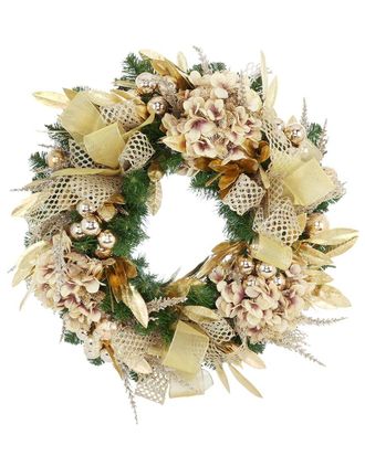 Creative Displays Inc. Handcrafted 28In Holiday Evergreen Wreath Arranged With Hydrangeas & Bows