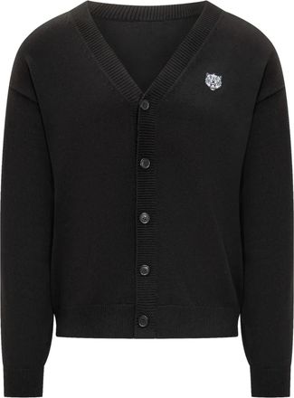Kenzo Cardigan Happy Tiger con ricamo - Nero