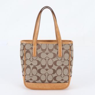 Coach Beige Light Brown Leather Canvas Handbag Tote Bag (Pre-Owned)