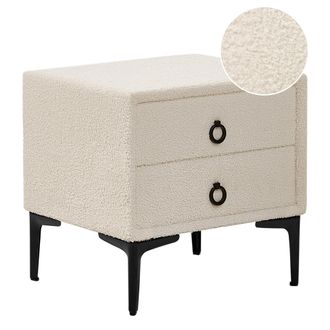 Beliani Beliani - Mesita De Noche 2 Cajones Patas De Metal Negro Boucl&eacute; Blanco Crema Sezanne