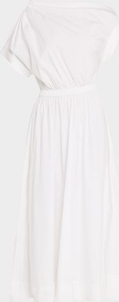 Lela Rose Short-Sleeve Draped Shoulder Midi Dress