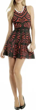 Parker Geometric Dress In Red & Gray