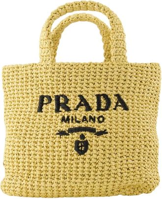 Prada Tassen, Dames, Beige, ONE Size, Leer, Kleine Gehaakte Tote