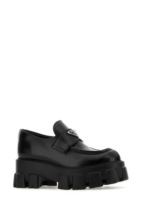 Prada Womens Black Leather Monolith Loafers Nero Vitello Mocassini