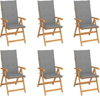vidaXL Vidaxl - Sillas De Jard&iacute;n 6 Uds Madera Maciza De Teca Cojines Gris