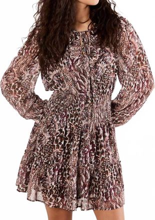 Apricot Feather Patchwork Ruffle Dress In Burgundy