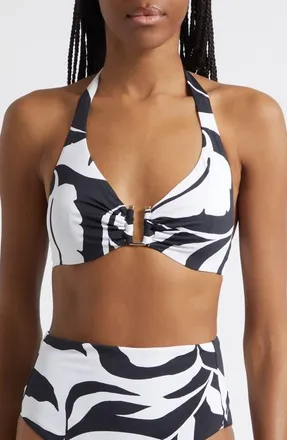 Max Mara Avena Beachwear Print Halter Bikini Top in White at Nordstrom, Size X-Small