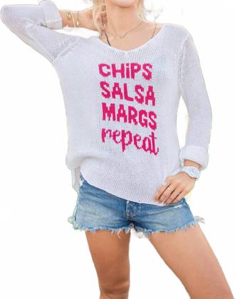 Wooden Ships Chips Salsa Margs Repeat Crew Top In White/rose