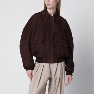 Loewe Bomber marrone scuro in pelle scamosciata
