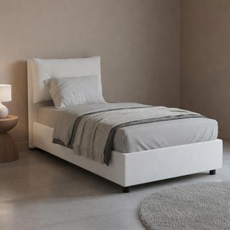 Dmora Talamo Italia - Cama Individual Chantal, Cama Contenedor Con Tapizado En Ecopiel, 100% Made In Italy, Apertura Frontal, Con Colch&oacute;n 80x190 Cm Incluido