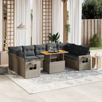 vidaXL Set De Sof&aacute;s De Jard&iacute;n 10 Pzas Con Cojines Rat&aacute;n Sint&eacute;tico Gris Vidaxl